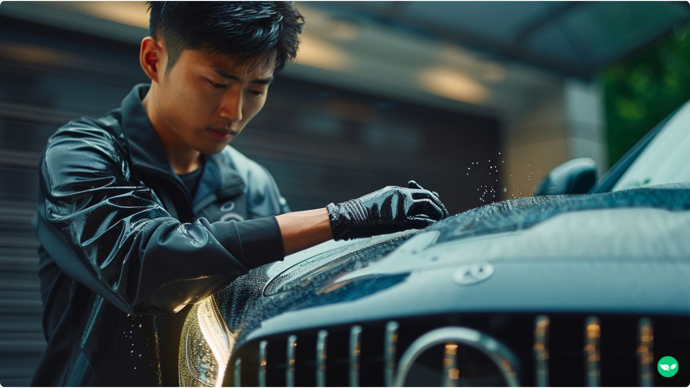 man detailing car