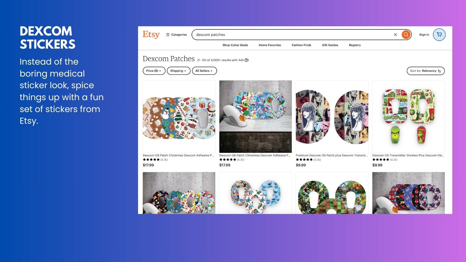 Image showing the search results of "dexcom patches" on Etsy.