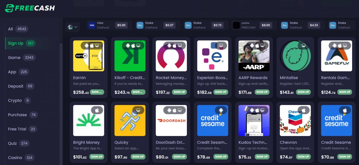 freecash high earning offers