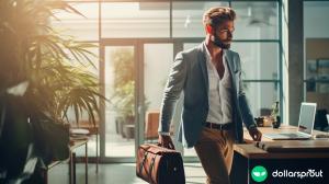 An ambitious man walking into his boss's office to ask for a raise.