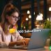 A female blogger typing an email on her laptop to send to her list. There is a small icon signifying +1,000 subsribers.