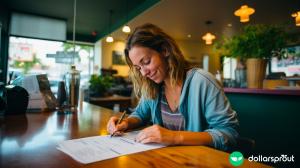 woman filling out a money order