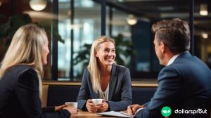 A woman sitting across from two hiring managers, negotiating her starting salary for her new job.