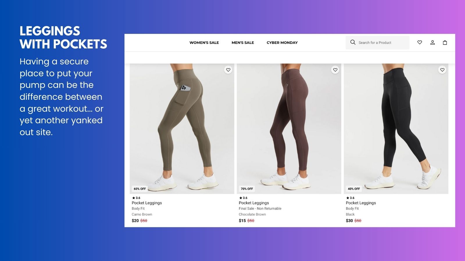 Leggings with pockets for an insulin pump.