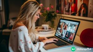 A woman on her laptop looking at Pinterest