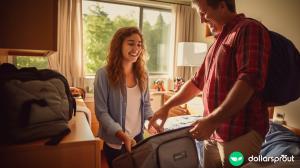 A father helping his daughter move into her college dorm.