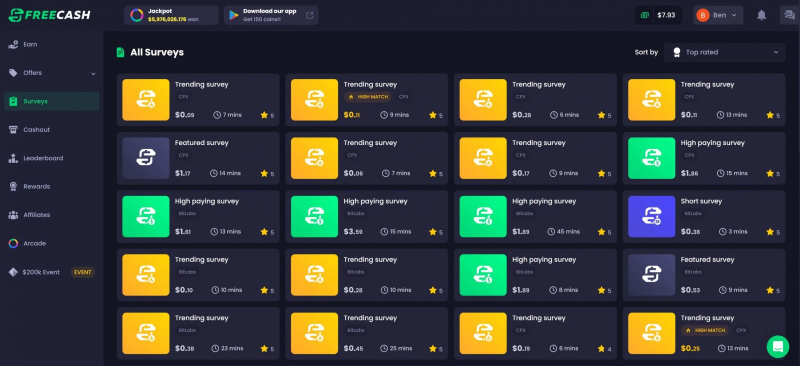 list of paid surveys available on freecash