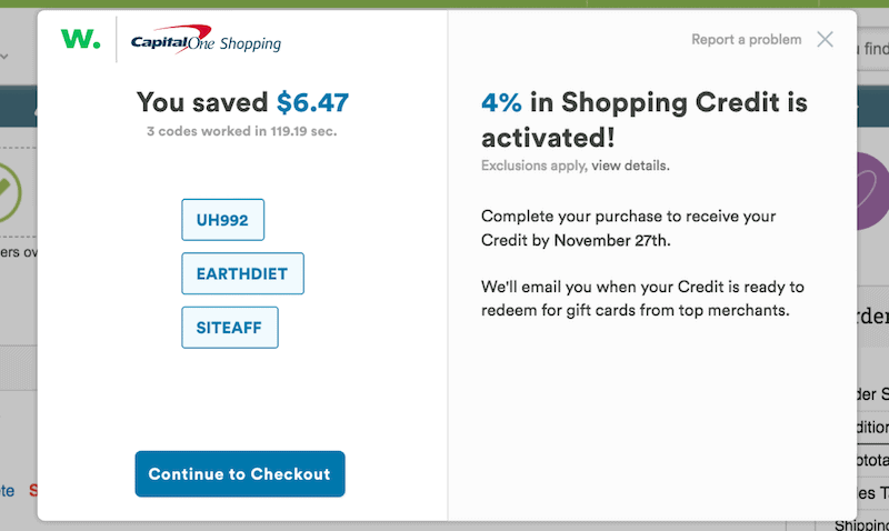 Capital One Shopping Savings on Vitacost